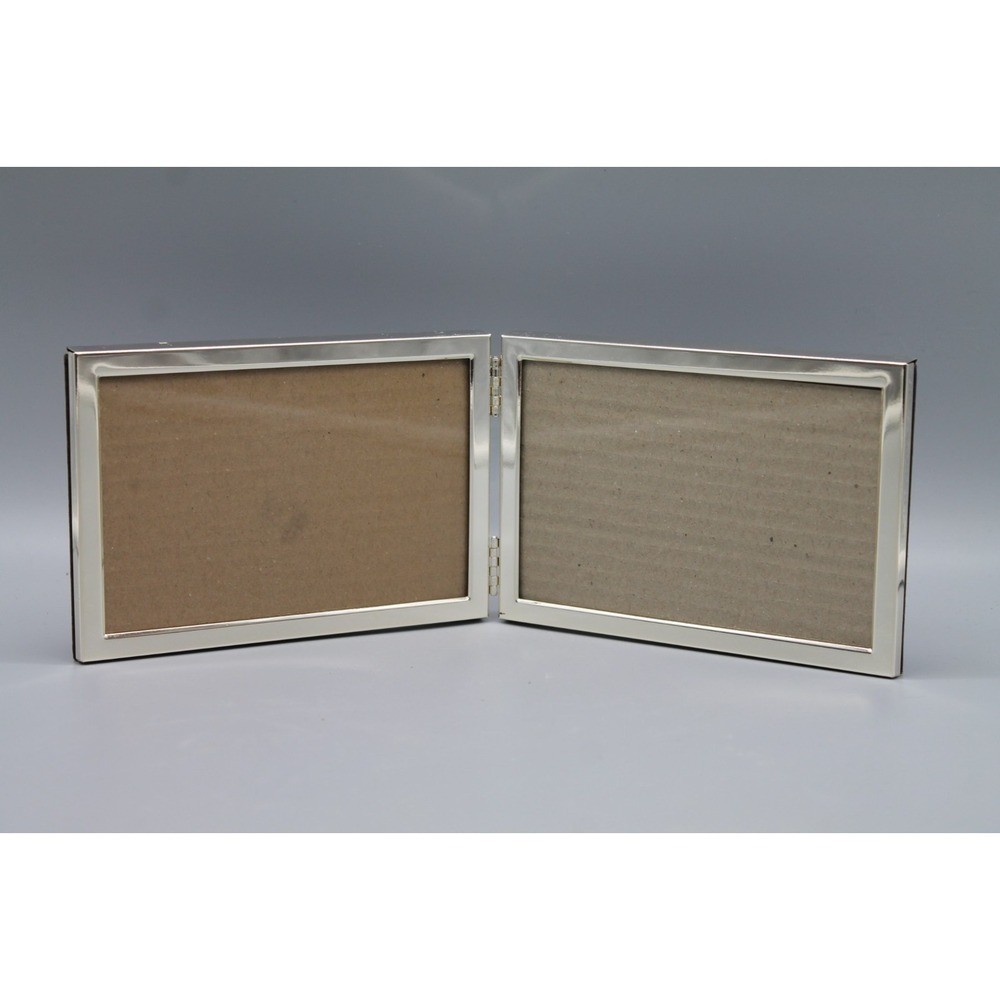 Double Hinged 4x6 Picture Frame Brass Tone Folding Dual Photo Tabletop